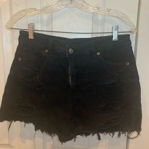 black ripped denim mom shorts